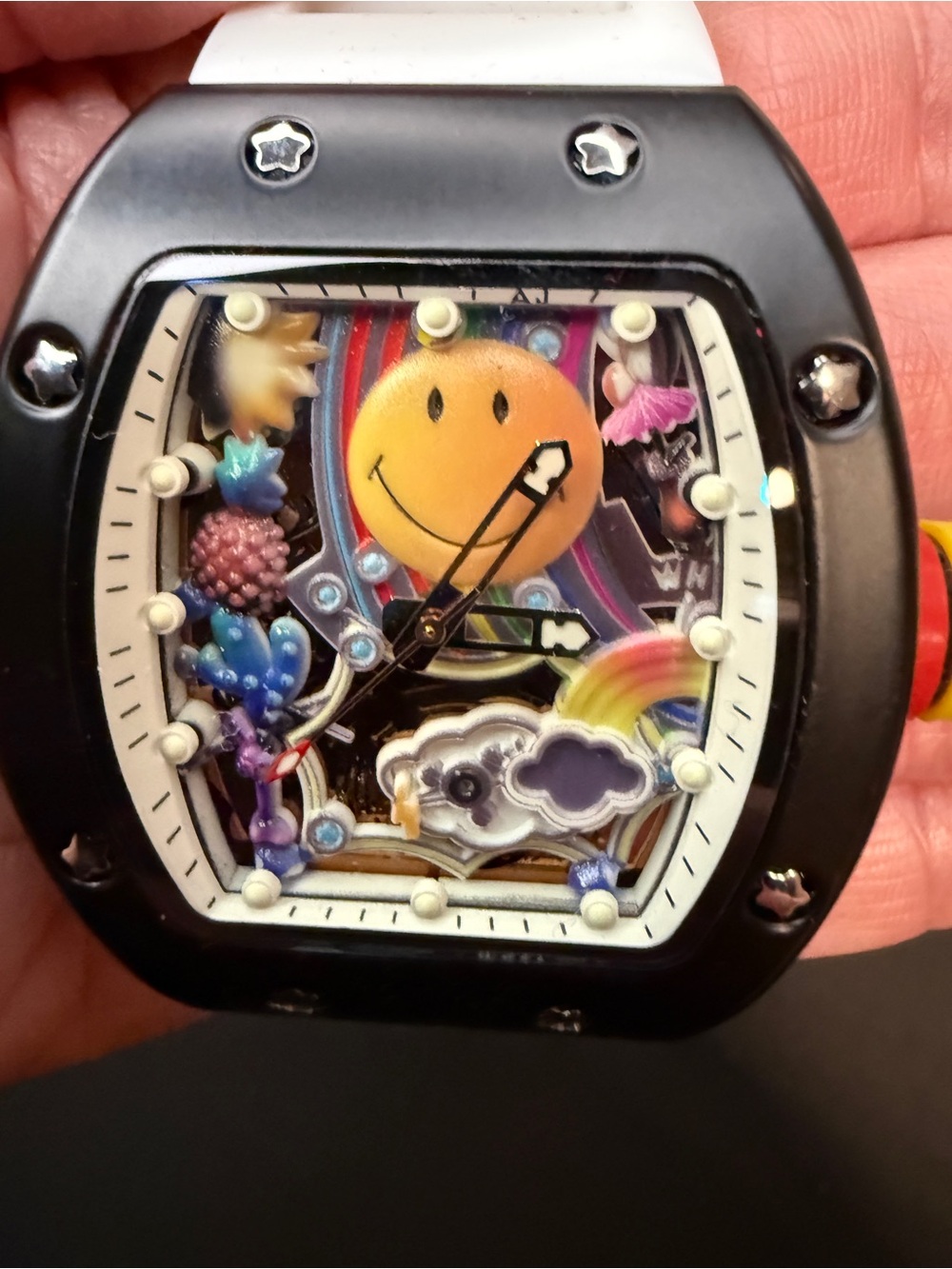 Playful Smiley Face Statement Watch in Black & White - Picture 2 of 5